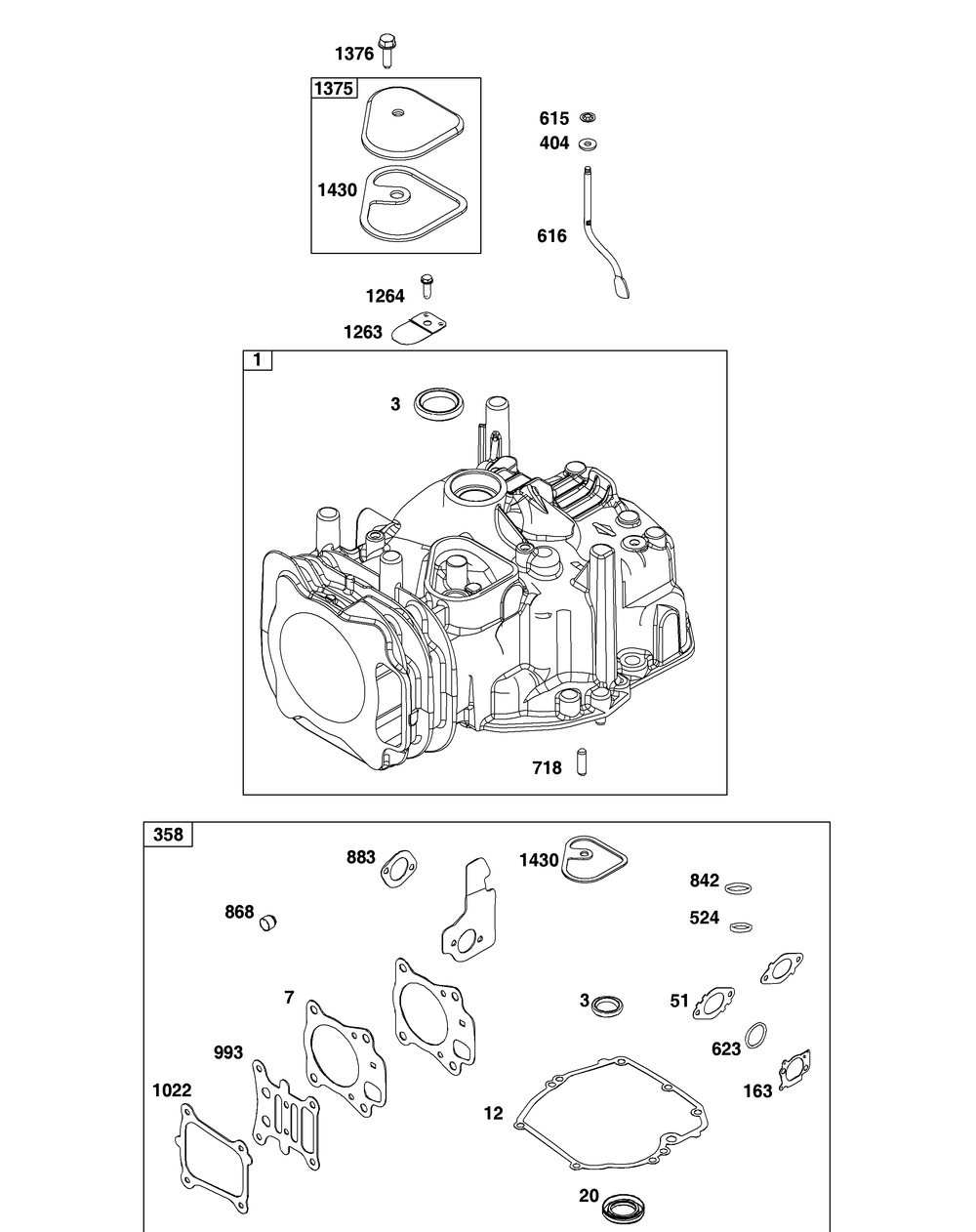 Cylinder Group Diagram and Parts List for 14D932-0236-F1 100000 - 19Z999 Briggs and Stratton Engine